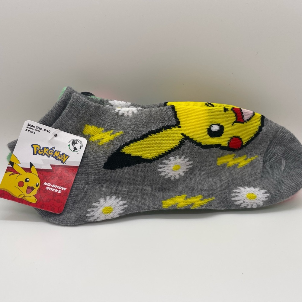 Pokemon Kids No-Show Socks NWT 3 Pairs Pikachu Bulbasaur Eevee Sizes 4 - 10